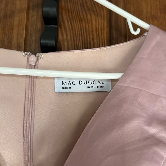 MAC DUGGAL Plunge Neck Satin A-Line Dress In Rose - Picture 6 of 6